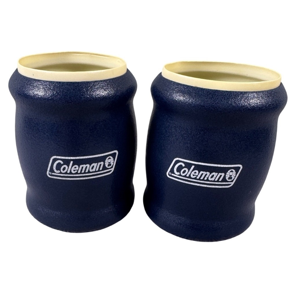 Vintage Coleman Blue Insulated Can Cooler Koozie Set of 2 Plastic Camping Gear